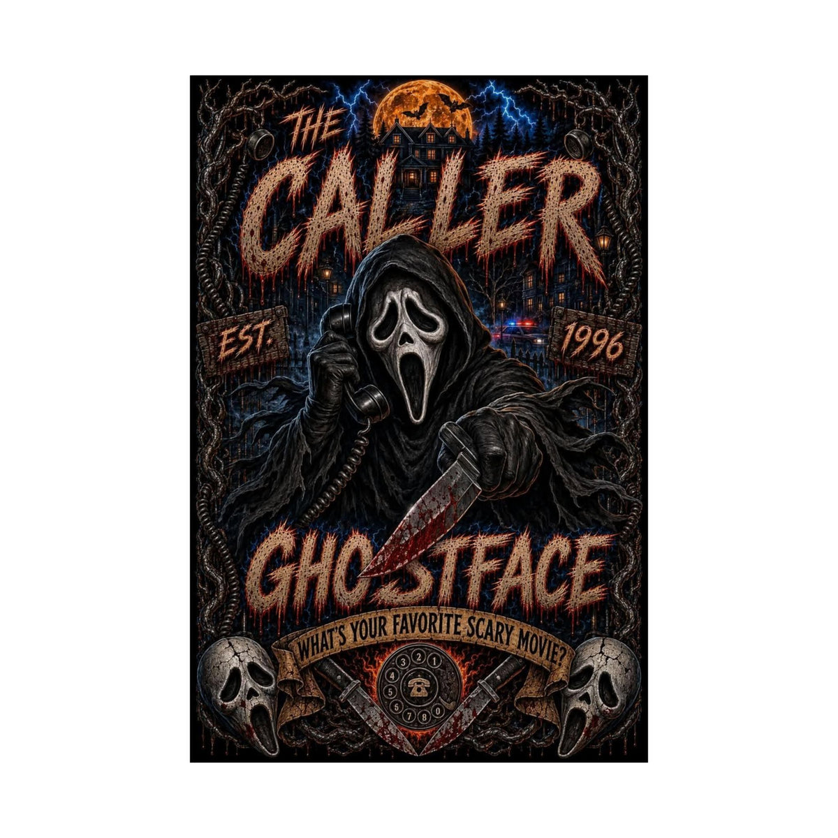 Ghostface 'The Caller' Matte Poster — Horror Movie Scream Mask Wall Art