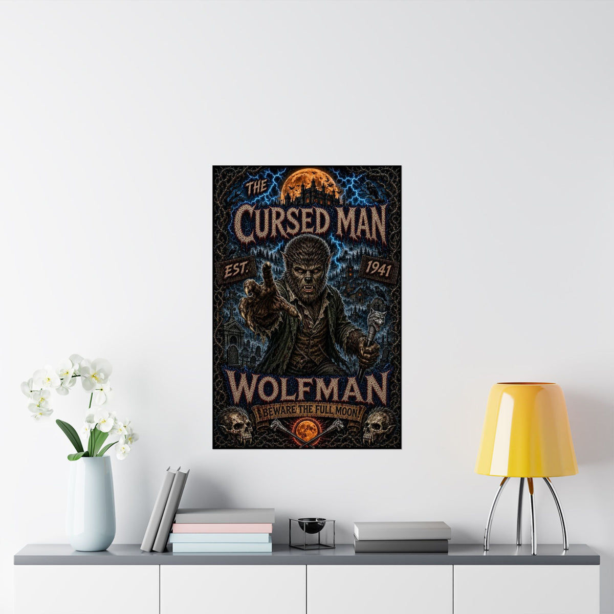 Wolfman Poster - 'The Cursed Man' Matte Vertical Horror Wall Art
