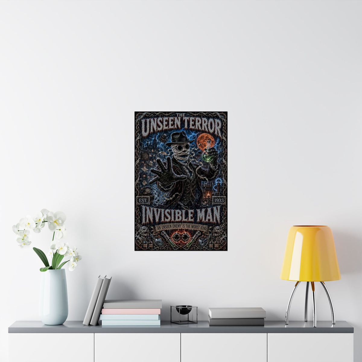 The Invisible Man Matte Vertical Poster — Retro Horror "The Unseen Terror" Movie Art