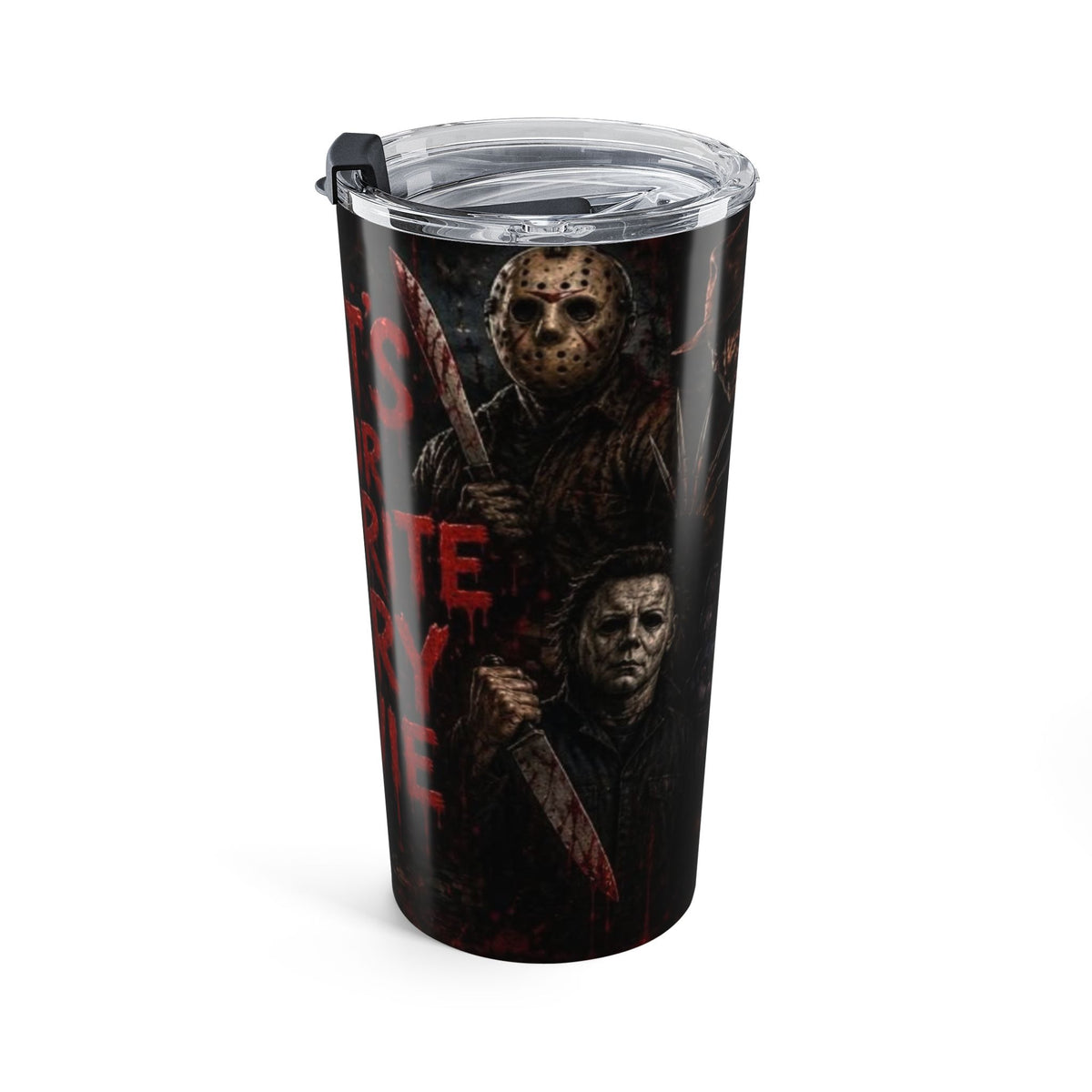 Horror Movie Tumbler - "What's Your Favorite Scary Movie?" 20oz Insulated Travel Cup — view 4