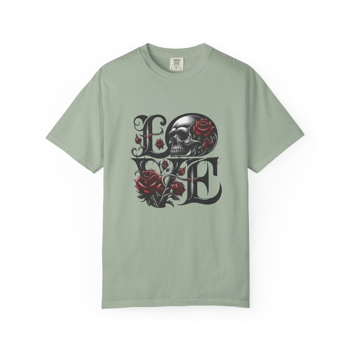 Skull and Roses LOVE T-shirt | Gothic Romance Typography Tee — view 8