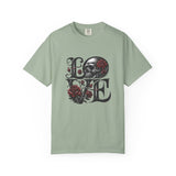 Skull and Roses LOVE T-shirt | Gothic Romance Typography Tee