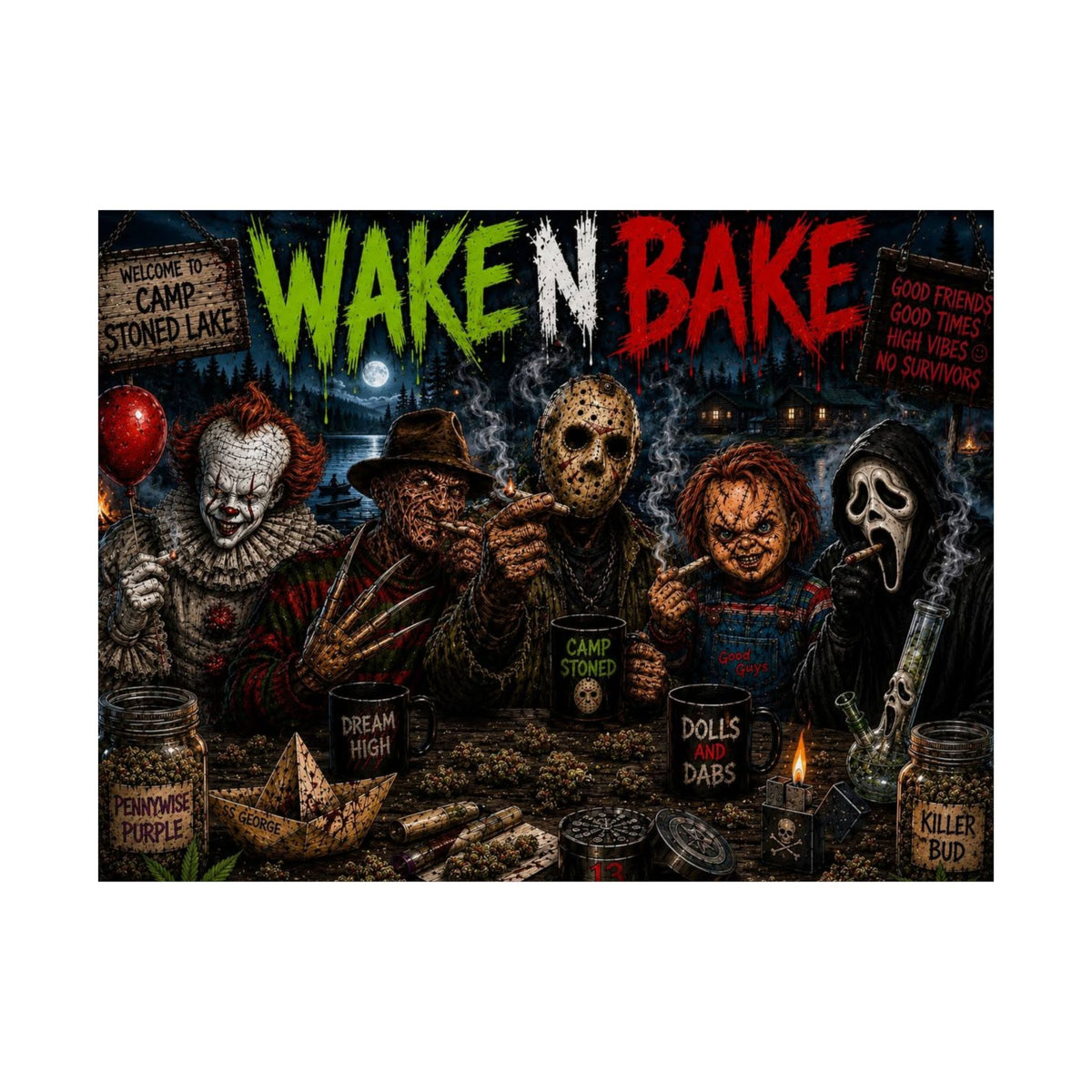 Wake N Bake Horror Movie Poster — Matte Horizontal Poster - Stoner Horror Comedy