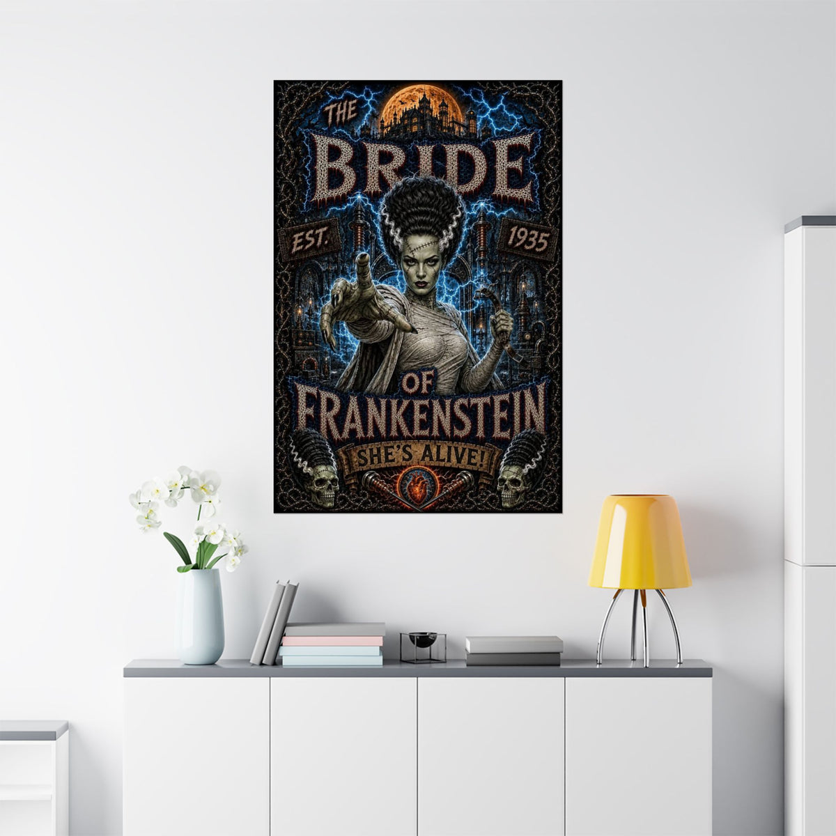 Bride of Frankenstein Matte Poster — Retro Horror Art Print (She’s Alive!)