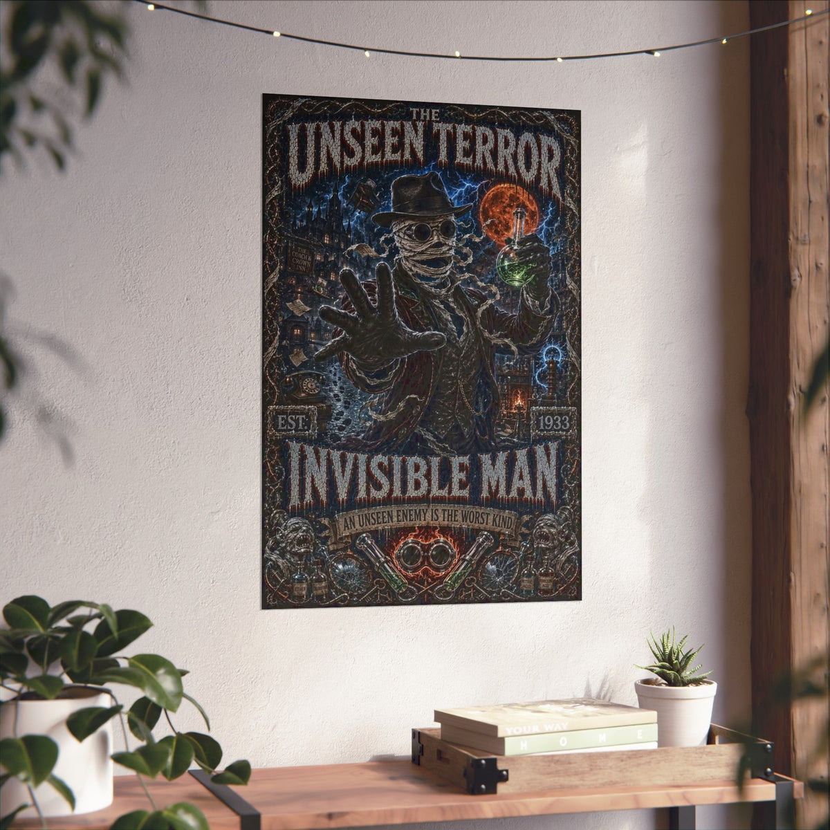 The Invisible Man Matte Vertical Poster — Retro Horror "The Unseen Terror" Movie Art