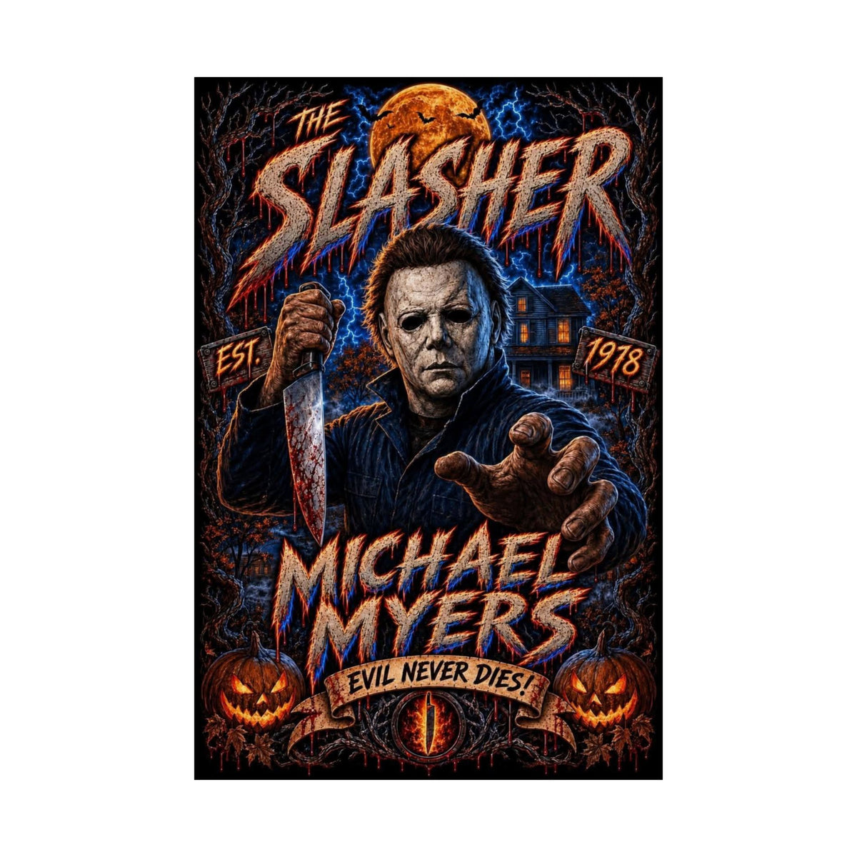 Michael Myers "The Slasher" Matte Vertical Poster - Halloween Horror Movie Wall Art