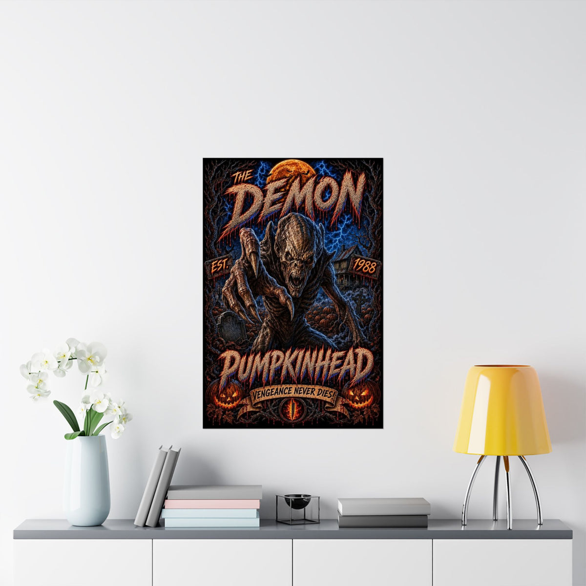 Pumpkinhead Demon Poster — Matte Horror Movie Art Print ("Vengeance Never Dies")