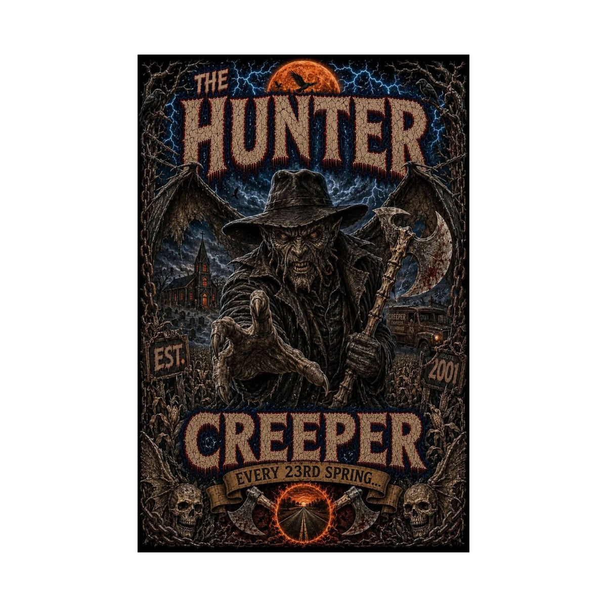 Jeepers Creepers Hunter Creeper Poster — Vintage Horror Matte Vertical Wall Art