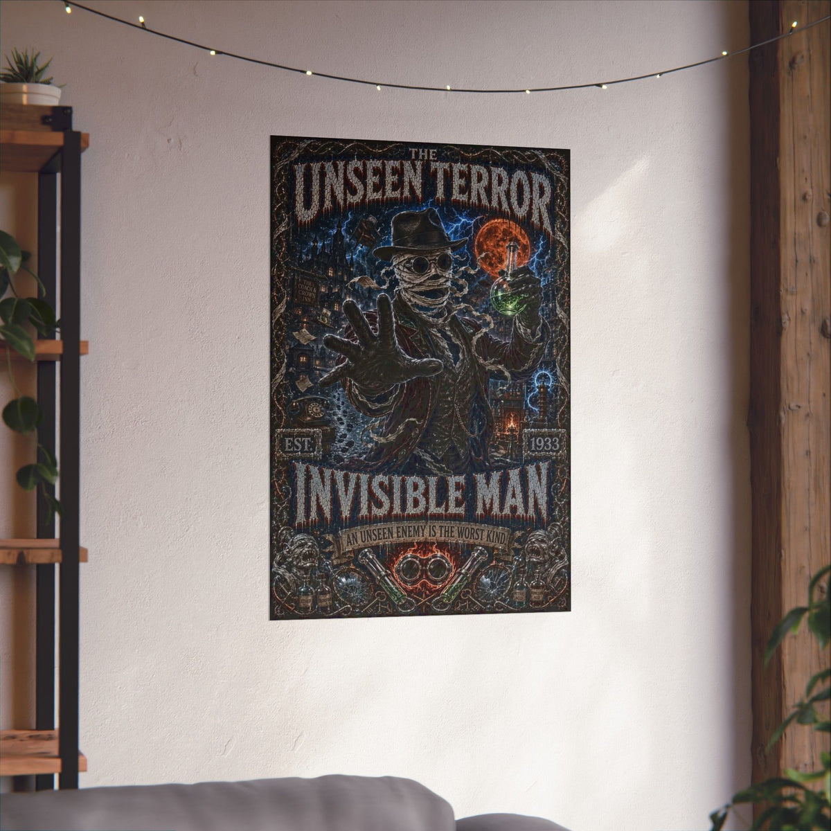 The Invisible Man Matte Vertical Poster — Retro Horror "The Unseen Terror" Movie Art