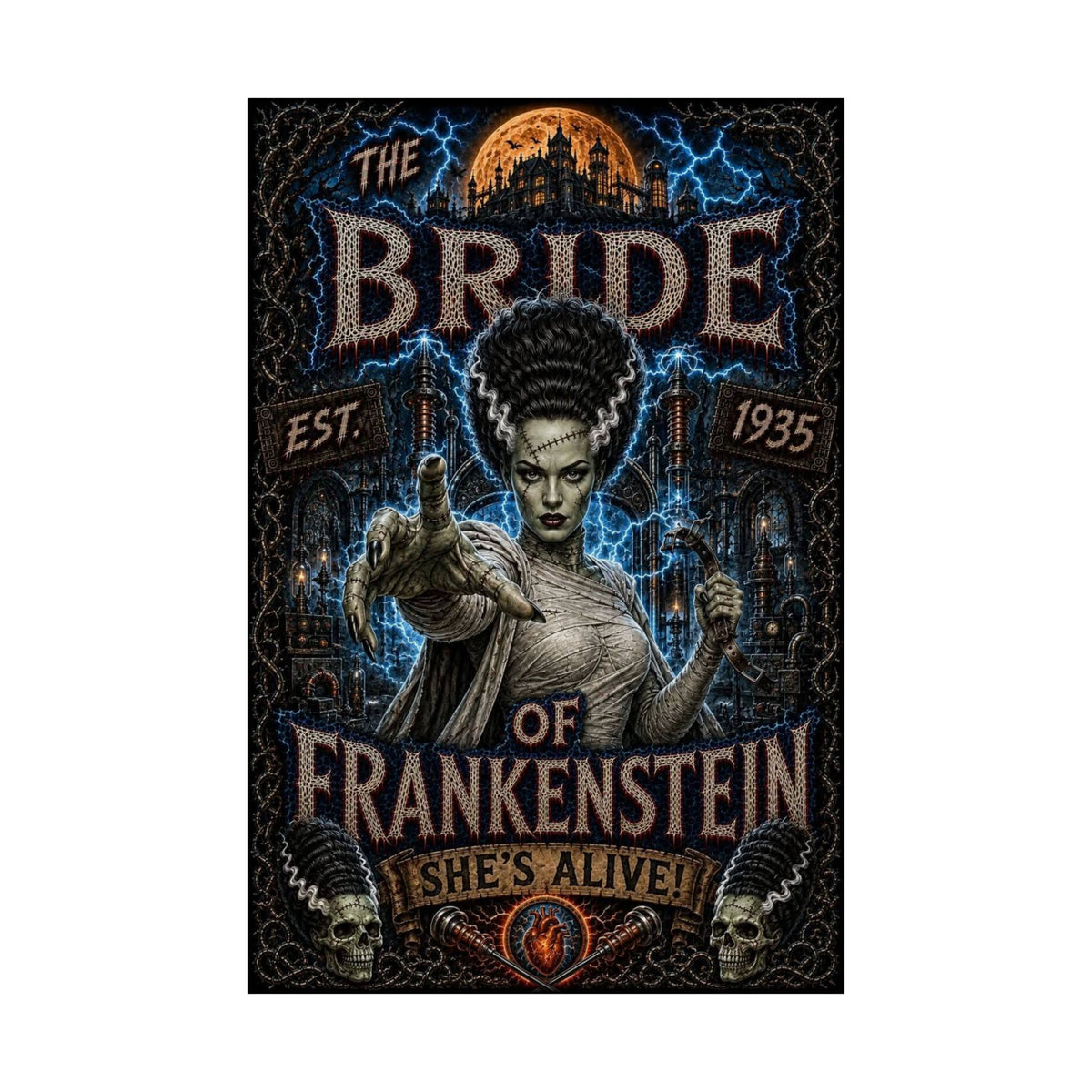 Bride of Frankenstein Matte Poster — Retro Horror Art Print (She’s Alive!)