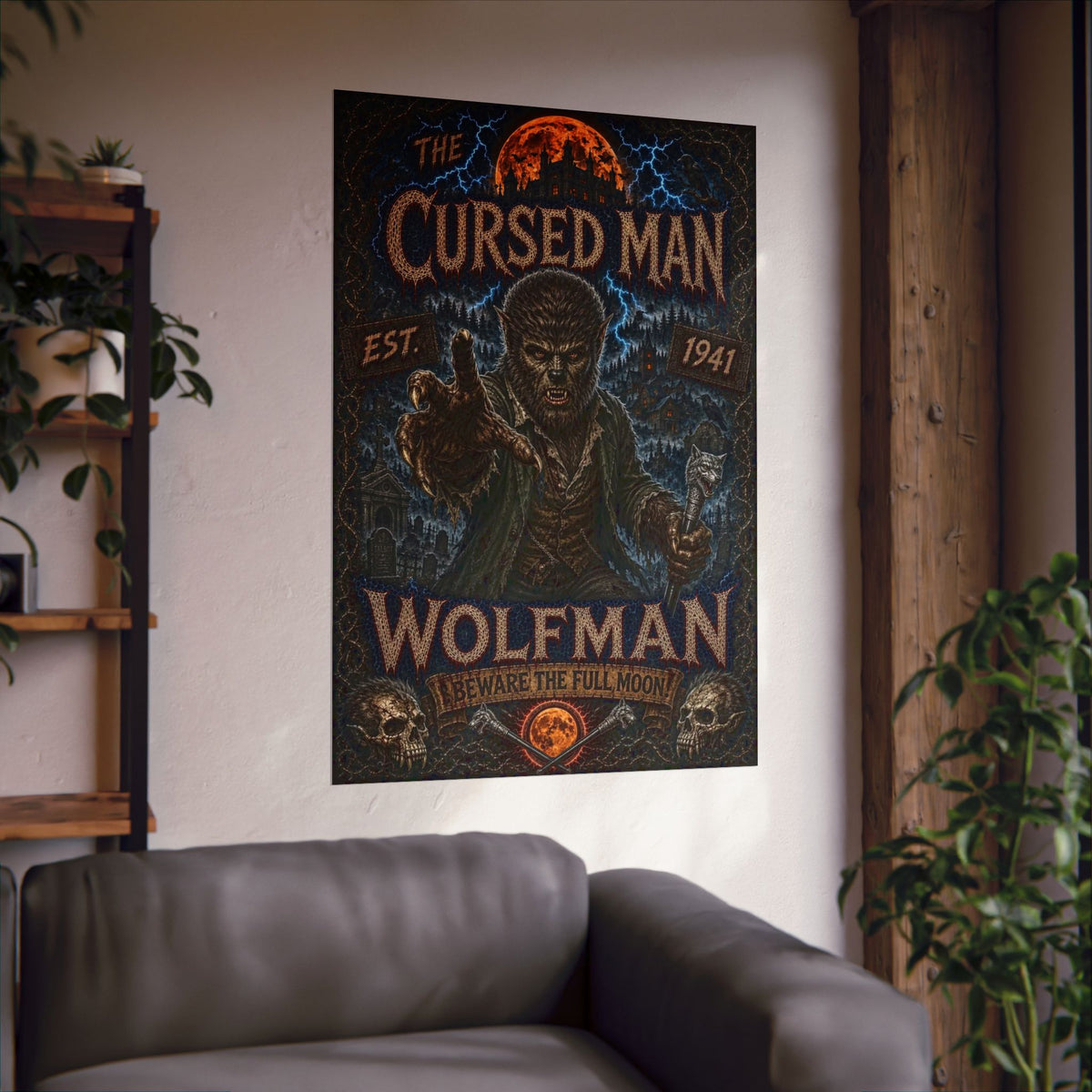 Wolfman Poster - 'The Cursed Man' Matte Vertical Horror Wall Art