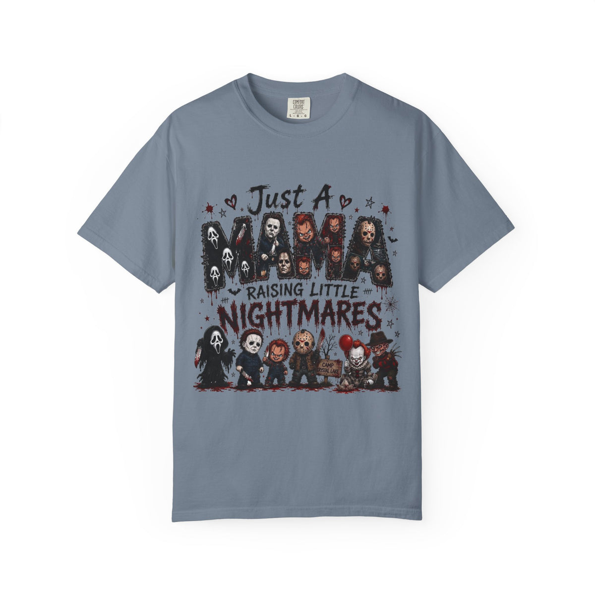 Horror Mama T-Shirt – "Just a Mama Raising Little Nightmares" Tee