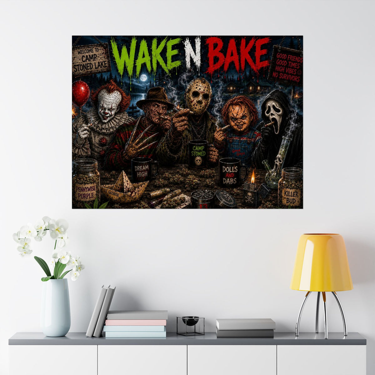 Wake N Bake Horror Movie Poster — Matte Horizontal Poster - Stoner Horror Comedy