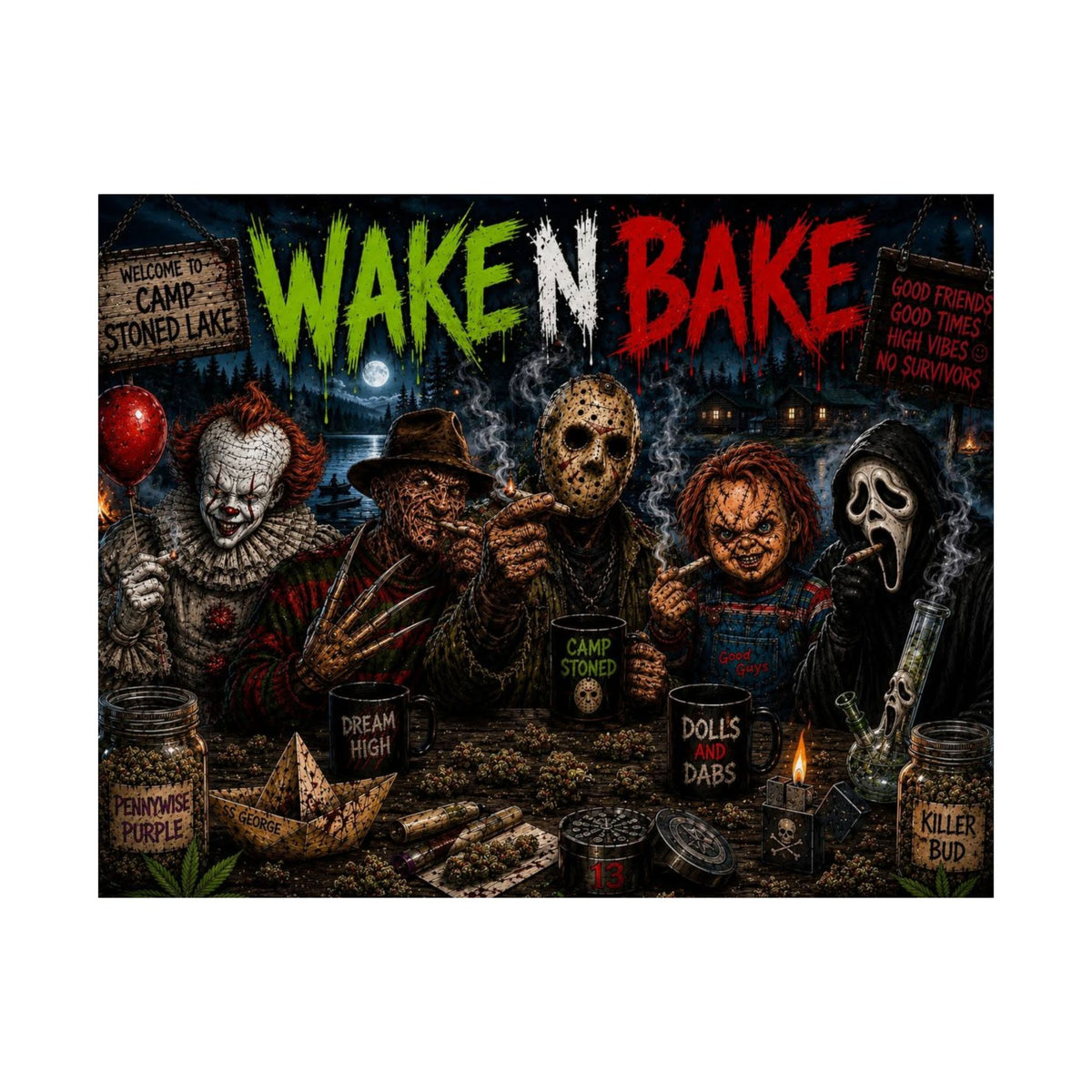 Wake N Bake Horror Movie Poster — Matte Horizontal Poster - Stoner Horror Comedy