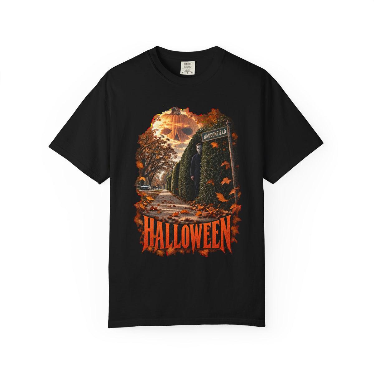 Halloween Michael Myers Haunted Hedge Movie Scene T-Shirt — view 5