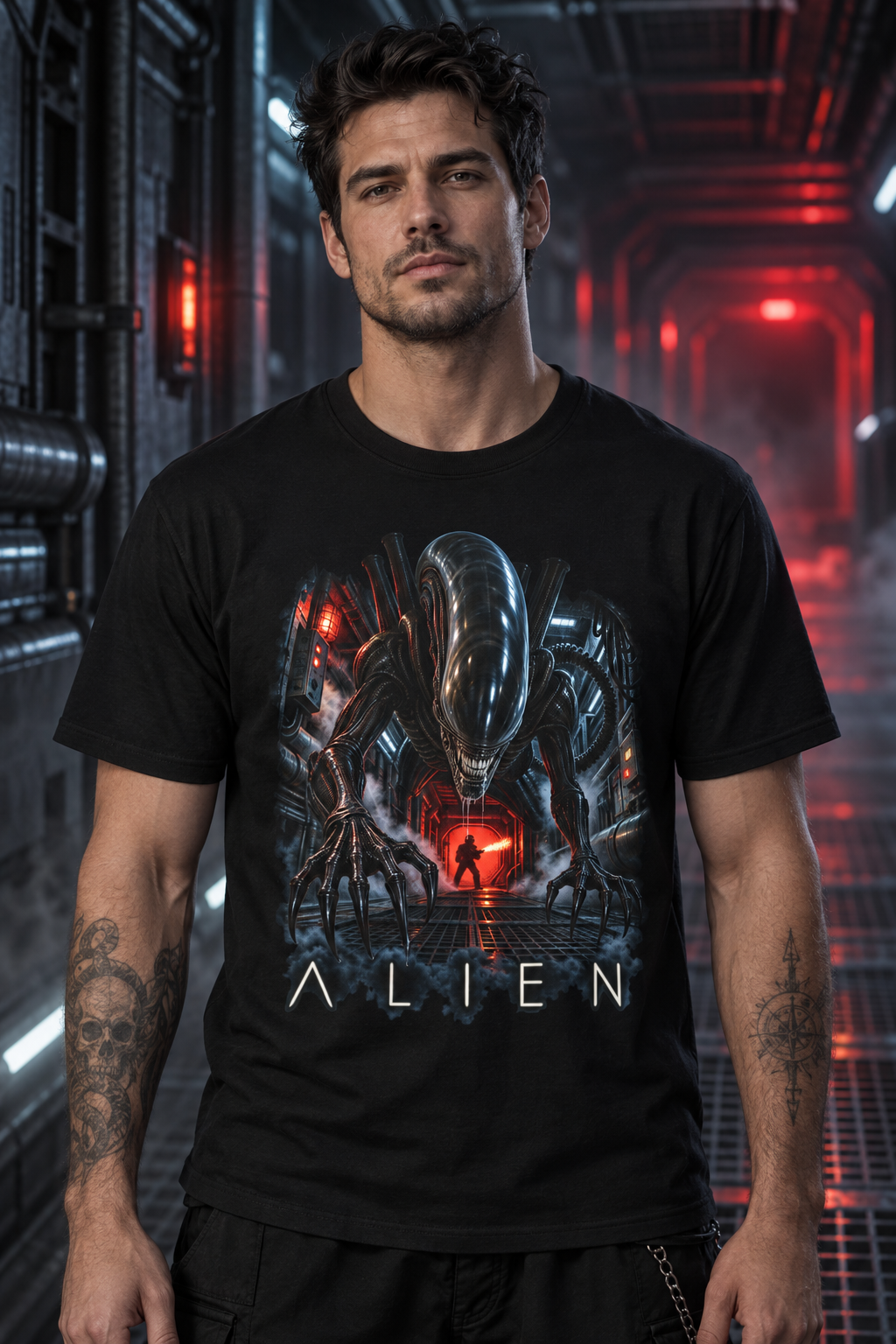 Alien Movie Poster T-Shirt — Vintage Sci‑Fi Xenomorph Graphic Tee — view 3