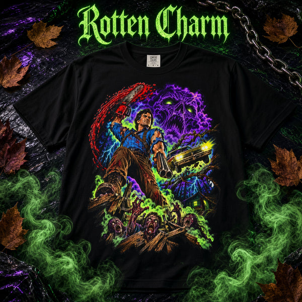 Evil Dead Mashup T-Shirt — Neon Retro Evil Dead Style Design