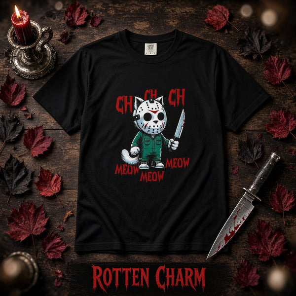 Jason Cat Horror T-Shirt — Cute Killer Kitty 'Meow Meow' Graphic Tee