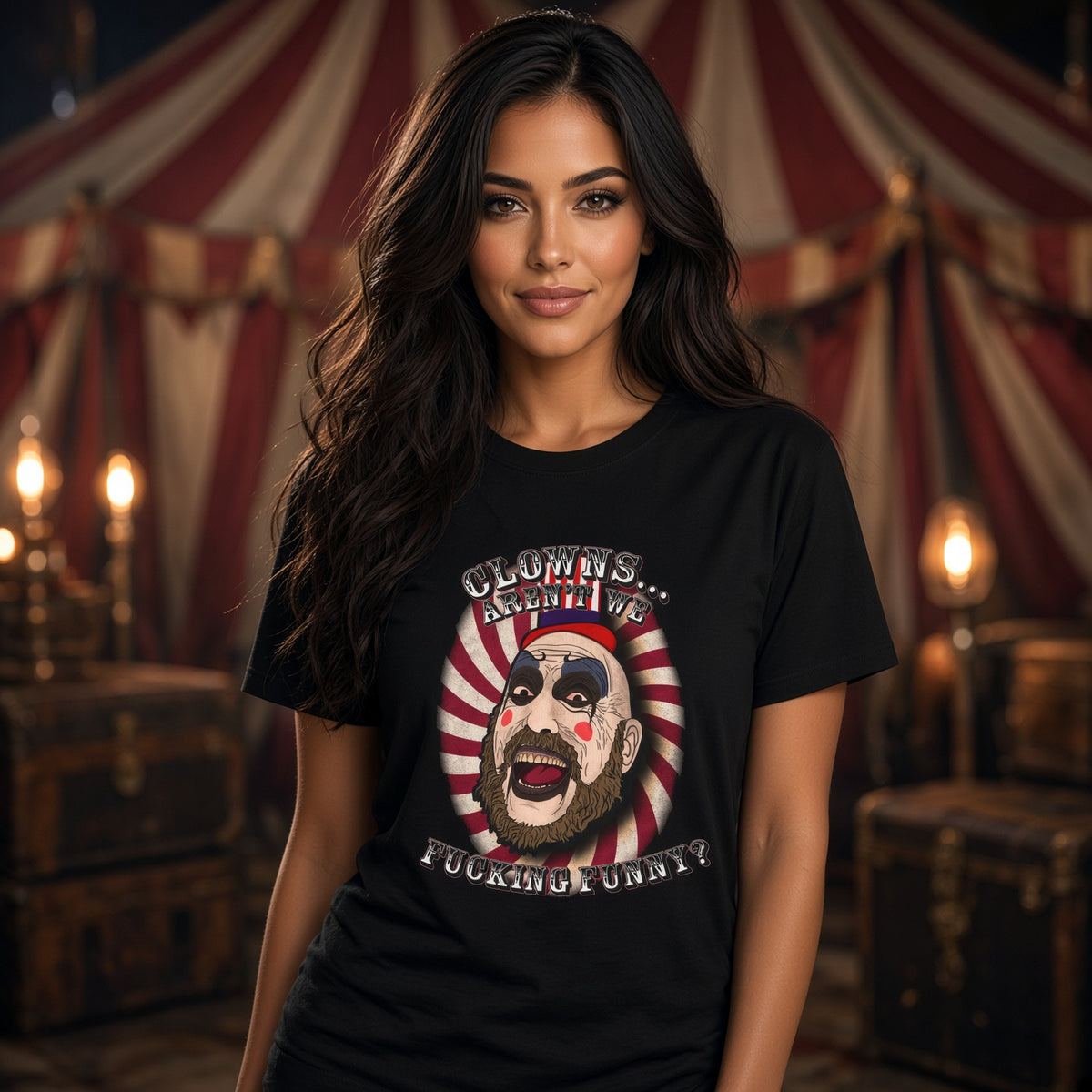 Captain Spaulding Aren't We Funny T-Shirt — Retro Horror Carnival Graphic Tee — view 2
