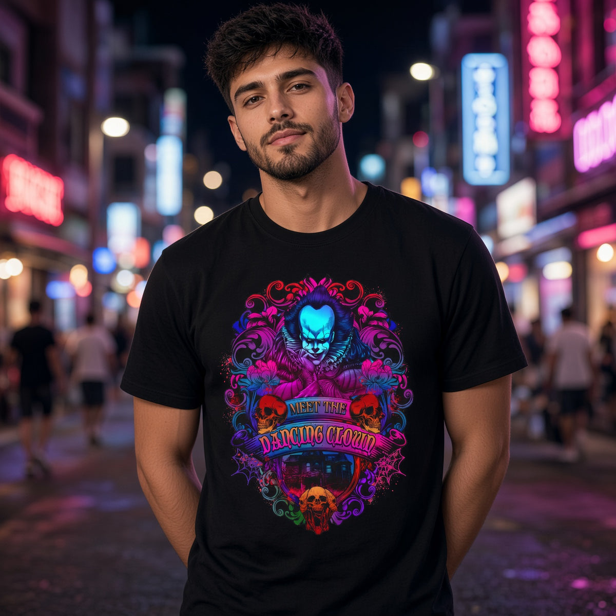 IT Pennywise Clown Skull T-Shirt — Meet The Dancing Clown Neon Horror Graphic Tee