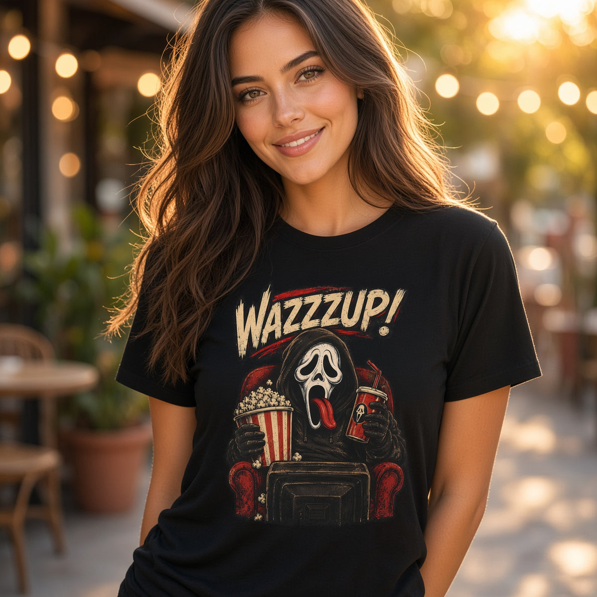 Scream “Wazzzup!” Graphic T-Shirt — Horror Movie Night Tee