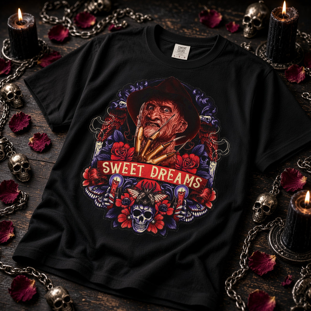 Nightmare On Elm Street Horror Graphic T-Shirt — "Sweet Dreams" Freddy Krueger Retro Tee