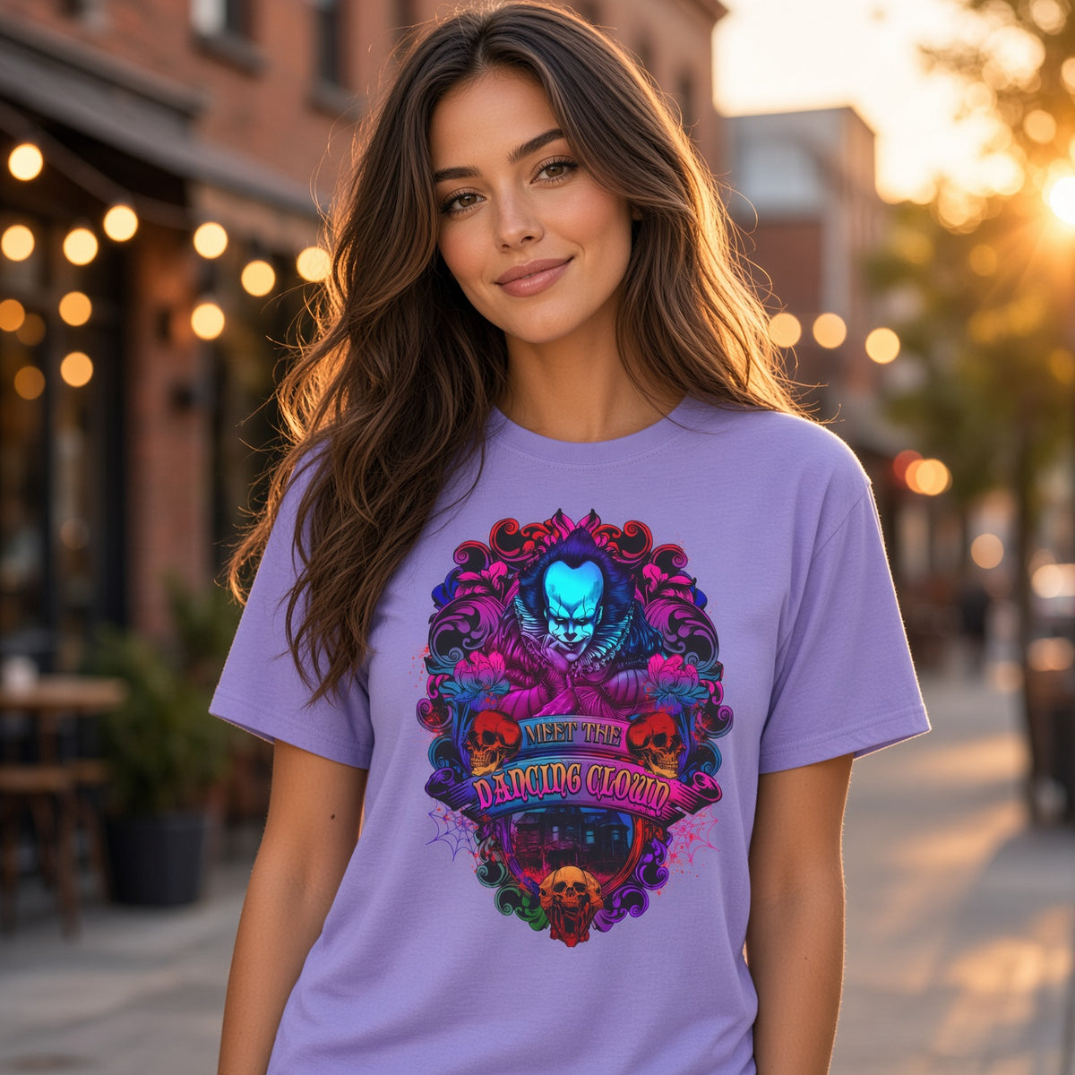 IT Pennywise Clown Skull T-Shirt — Meet The Dancing Clown Neon Horror Graphic Tee