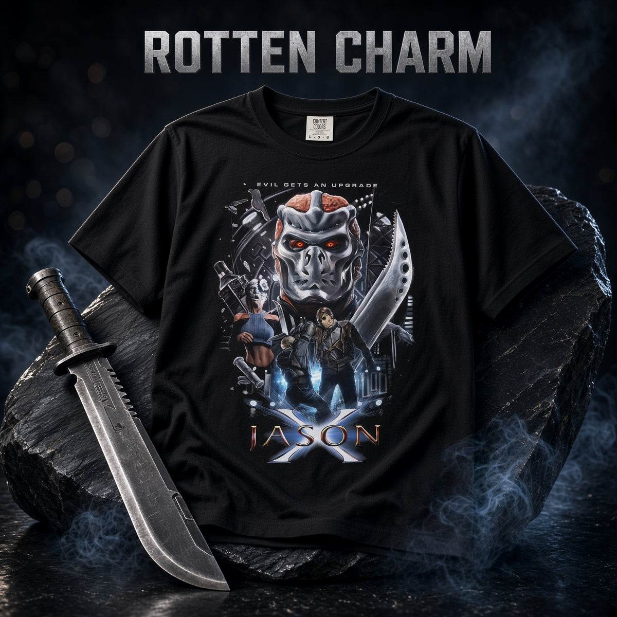 Jason X Collage Friday The 13th T-Shirt — Jason Mask & Knife Graphic Tee