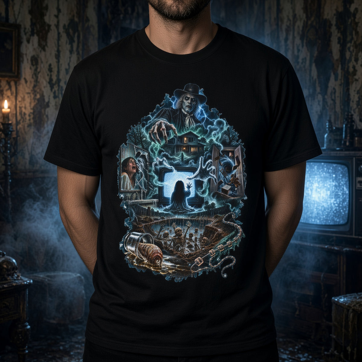 Poltergeist Movie Collage Horror Scene T-Shirt — view 3