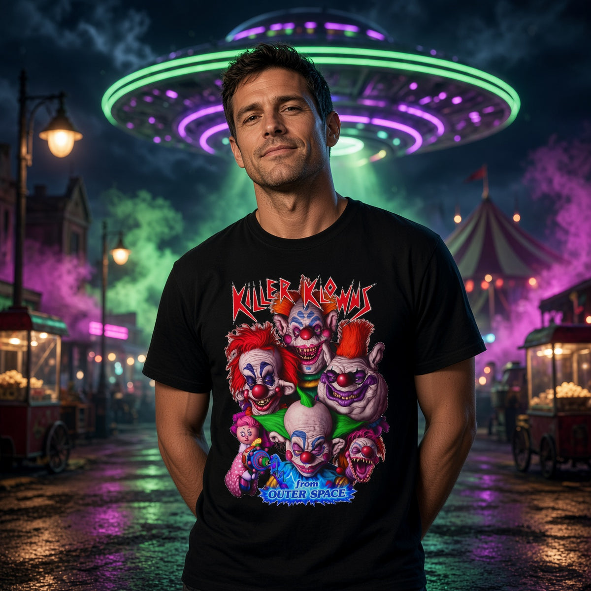 Killer Klowns From Outer Space T-Shirt — Retro Horror Clown Graphic Tee — view 3