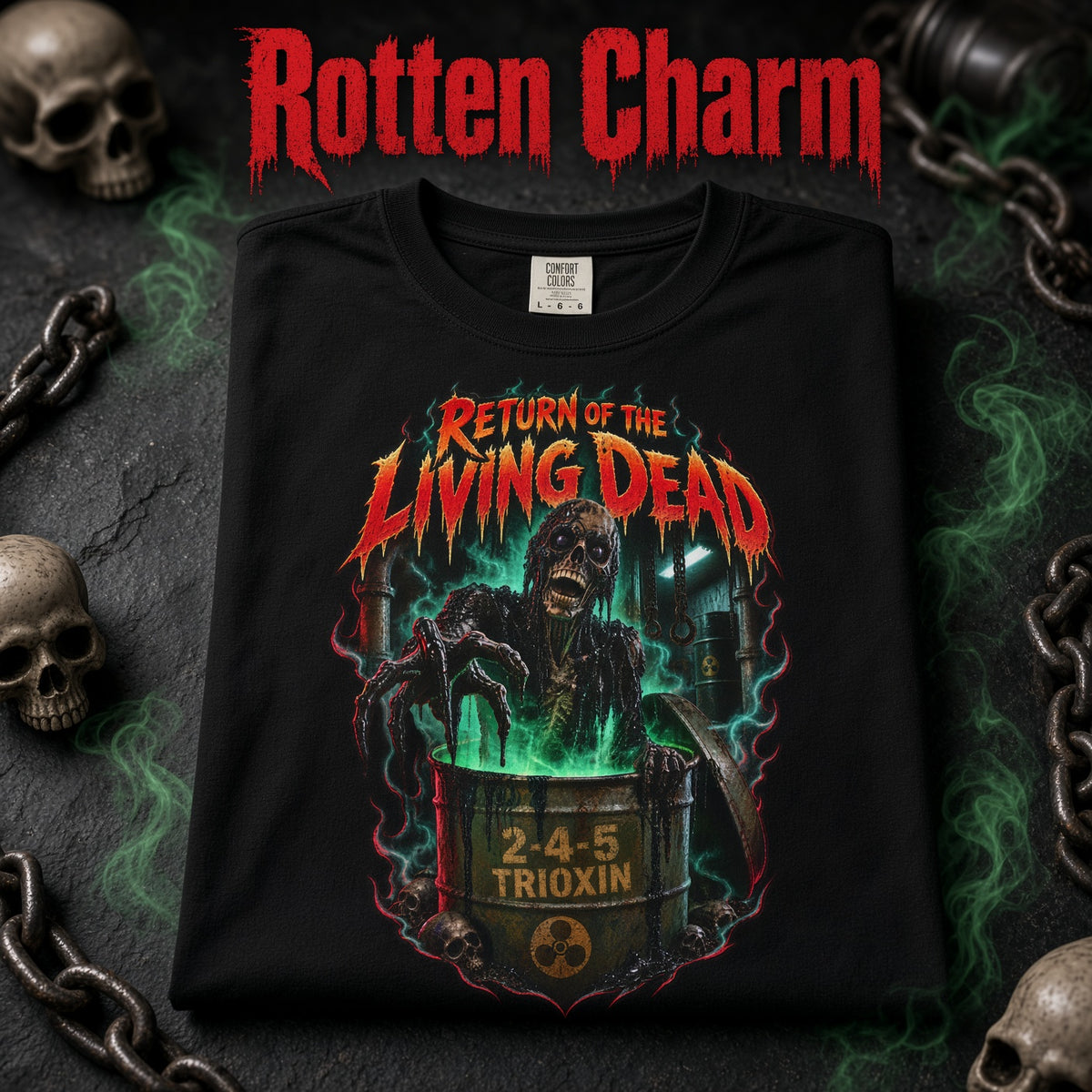 Return of the Living Dead T-Shirt – Radioactive Barrel Zombie Retro Horror Movie Tee