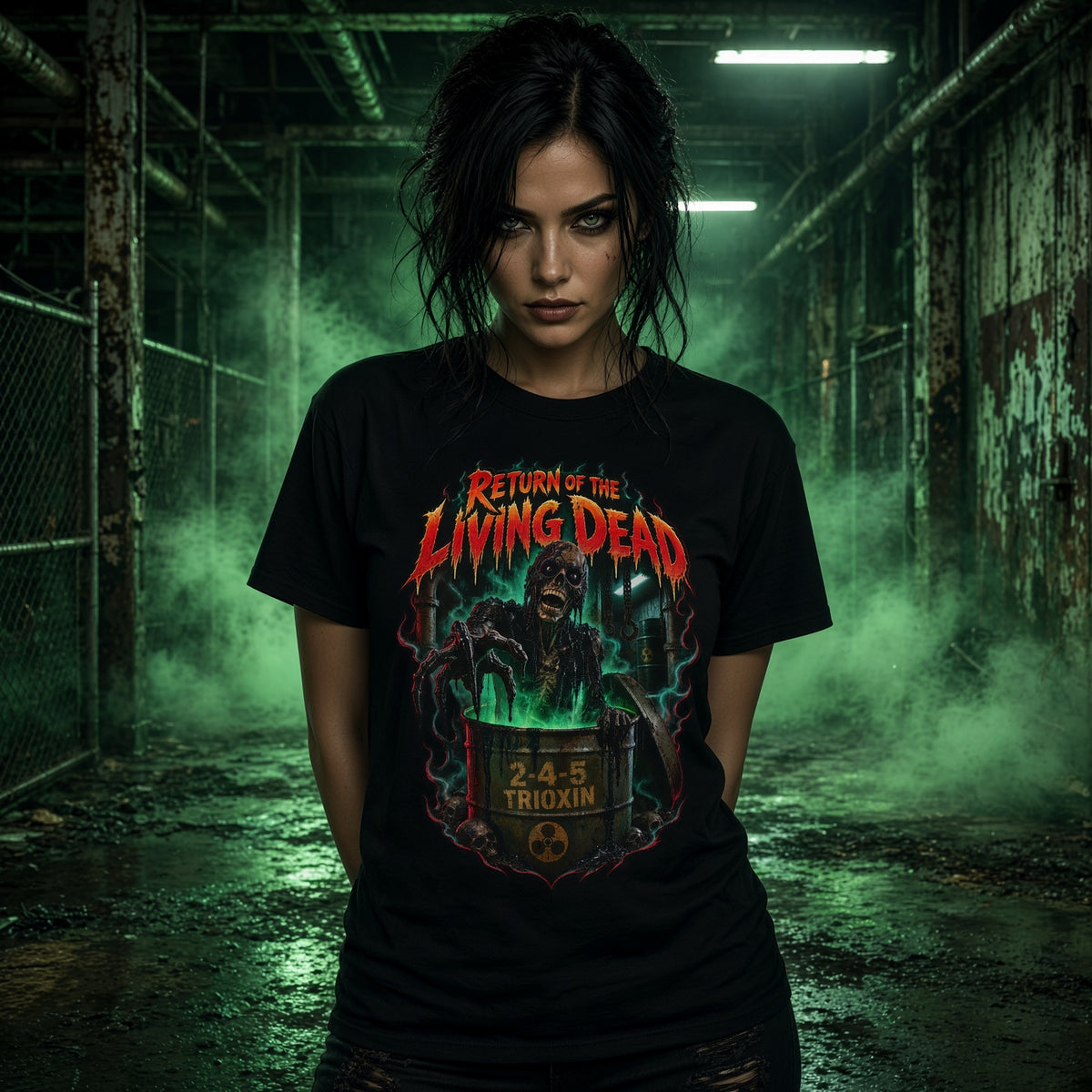 Return of the Living Dead T-Shirt – Radioactive Barrel Zombie Retro Horror Movie Tee — view 2