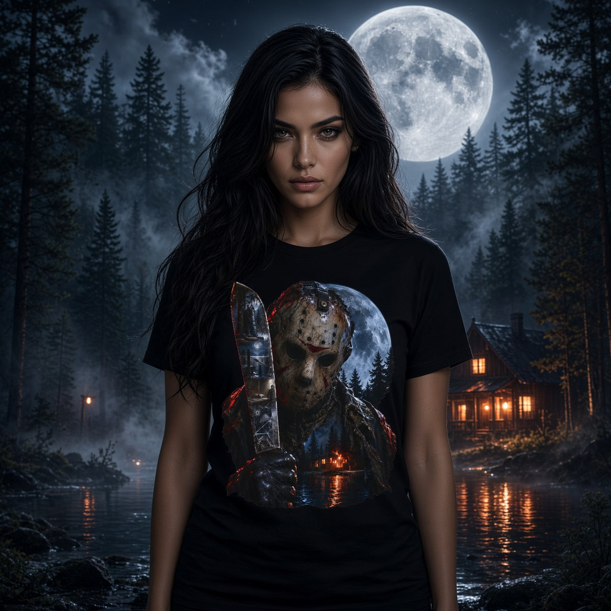 Jason Voorhees Horror T-Shirt — Friday The 13th Knife Night Lake Graphic Tee — view 2