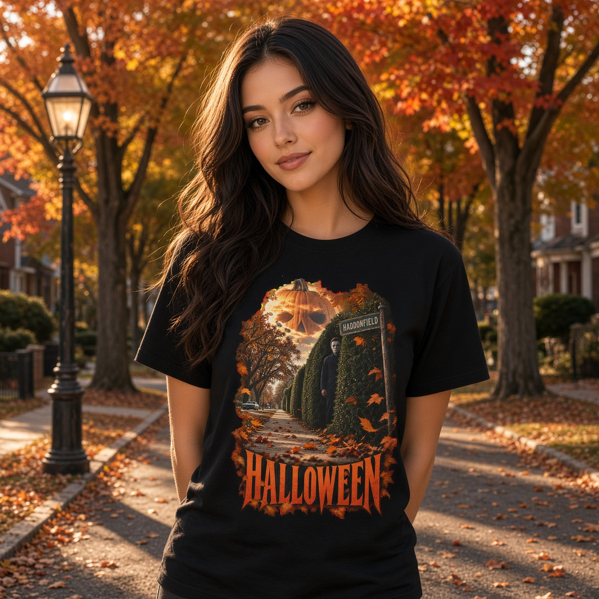 Halloween Michael Myers Haunted Hedge Movie Scene T-Shirt — view 2