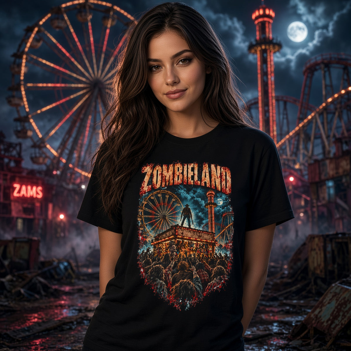 Zombieland Horror T-Shirt — Carnival Zombie Apocalypse Graphic Tee — view 2