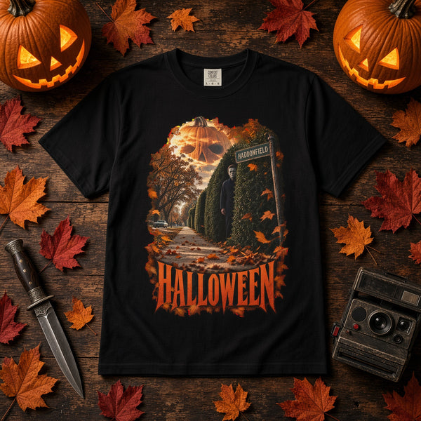 Halloween Michael Myers Haunted Hedge Movie Scene T-Shirt