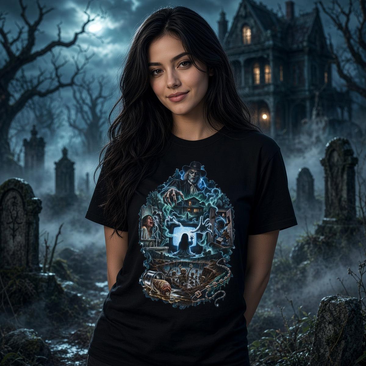 Poltergeist Movie Collage Horror Scene T-Shirt — view 2