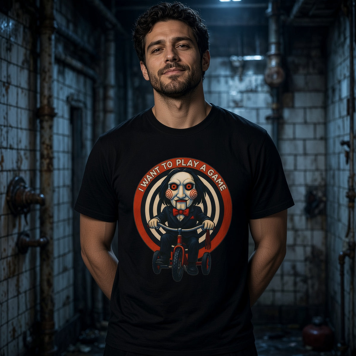 Horror Movie Puppet 'I Want to Play a Game' Graphic T-Shirt — view 3