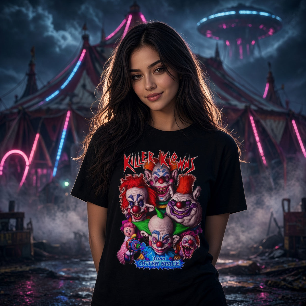 Killer Klowns From Outer Space T-Shirt — Retro Horror Clown Graphic Tee — view 2