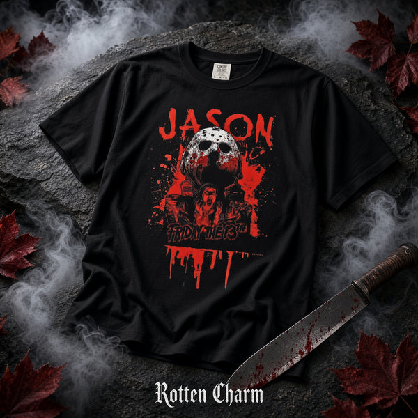Jason Voorhees Mask Friday the 13th T-Shirt — Retro Slasher Movie Graphic Tee