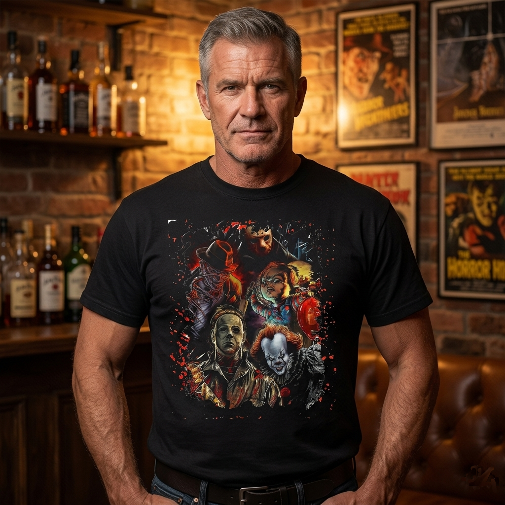 Horror Movie Icons Collage T-Shirt — Jason Voorhees, Freddy Kreuger, Chucky, Michael Myers, Pennywise
