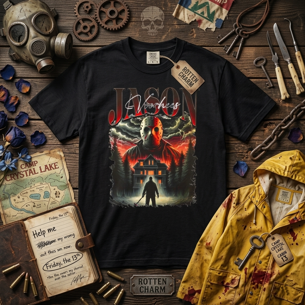 Horror Movie Night T‑Shirt — Jason Voorhees Haunted House Graphic