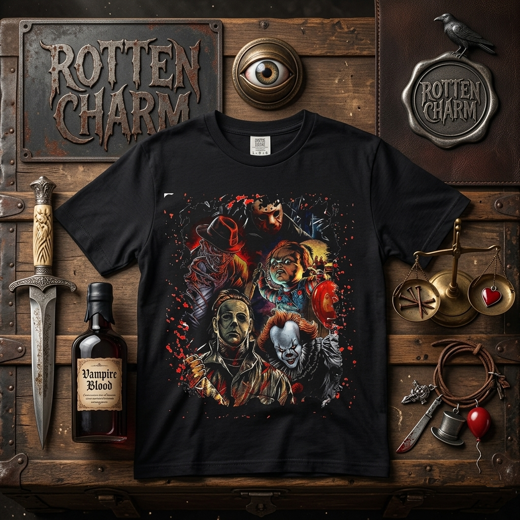 Horror Movie Icons Collage T-Shirt — Jason Voorhees, Freddy Kreuger, Chucky, Michael Myers, Pennywise