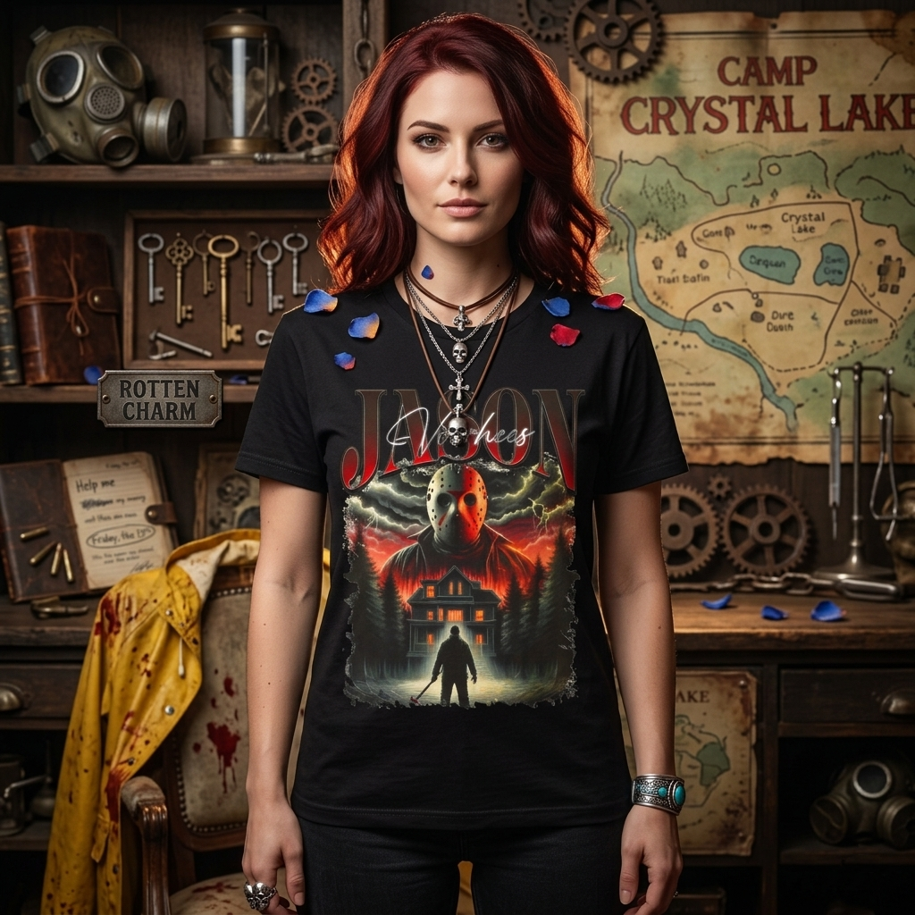 Horror Movie Night T‑Shirt — Jason Voorhees Haunted House Graphic