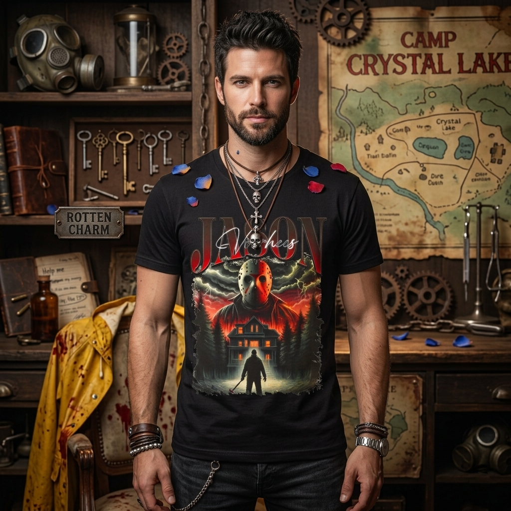 Horror Movie Night T‑Shirt — Jason Voorhees Haunted House Graphic